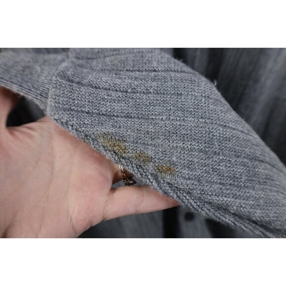 Vtg 70s Streetwear Mens XLT Blank Striped Ribbed Knit Cardigan Sweater Gray USA - Picture 4 of 14